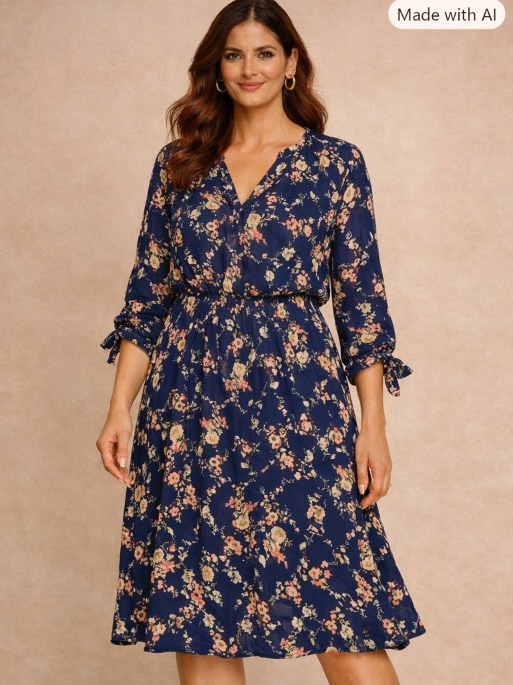 Gal meets Glam Long Sleeve Floral Print Dress on Navy Background  Size 12